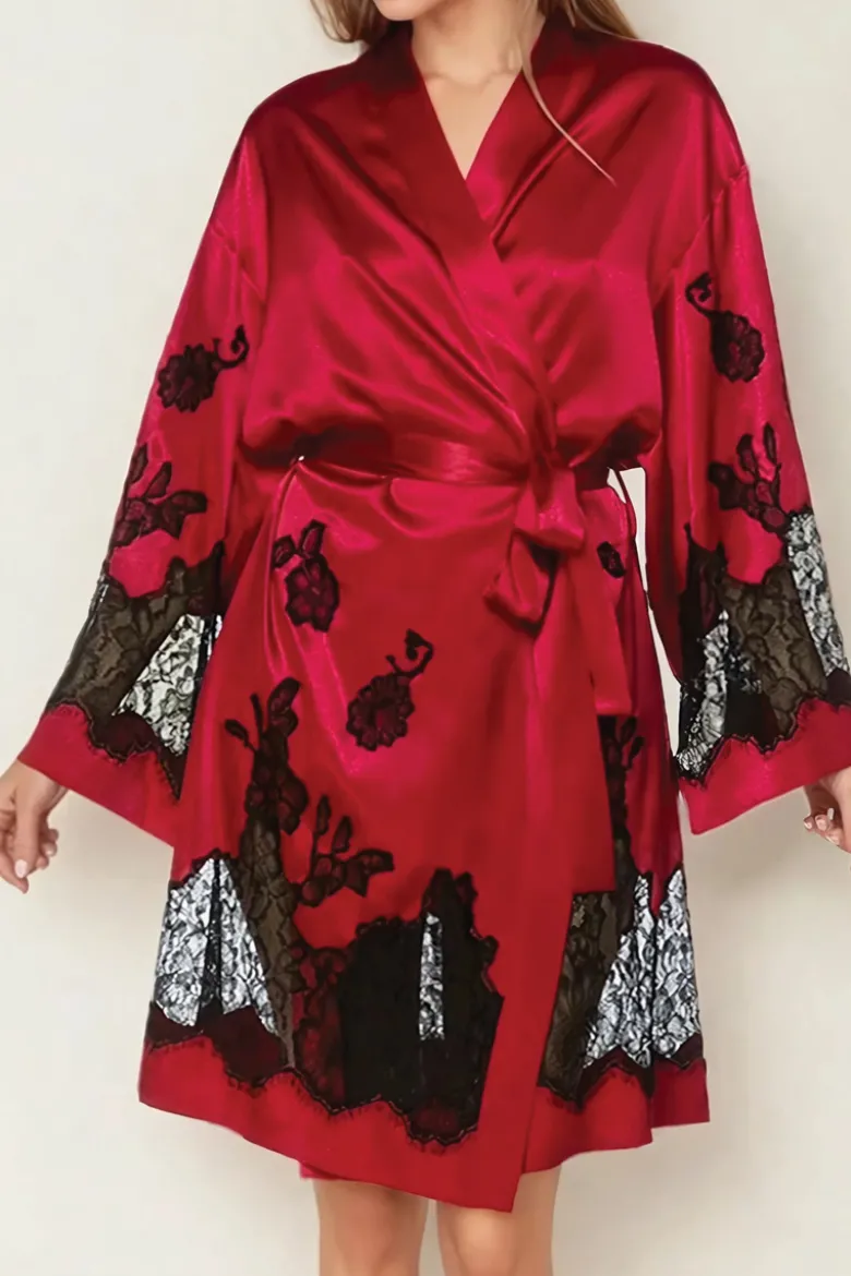 Coemi - Ayana Satin Kimono - Rot