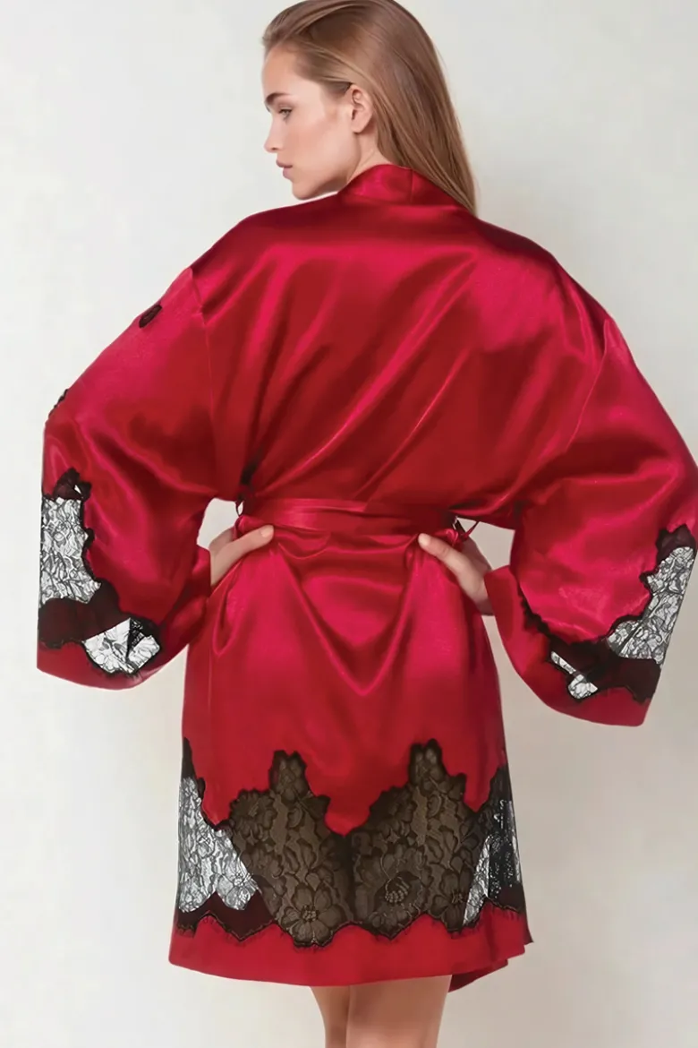 Coemi - Ayana Satin Kimono - Rot