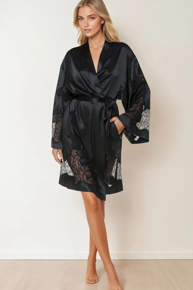 Coemi - Ayana Satin Kimono - Schwarz