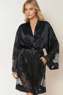 Coemi - Ayana Satin Kimono - Schwarz
