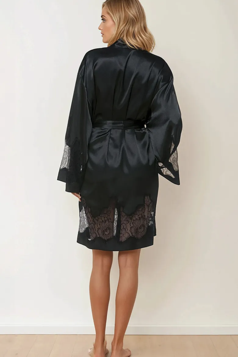 Coemi - Ayana Satin Kimono - Schwarz