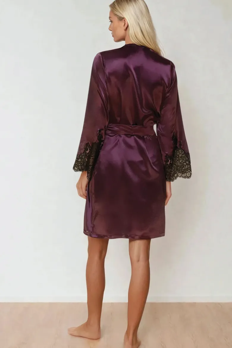 Coemi - Jemma Satin Kimono - Damson/Schwarz