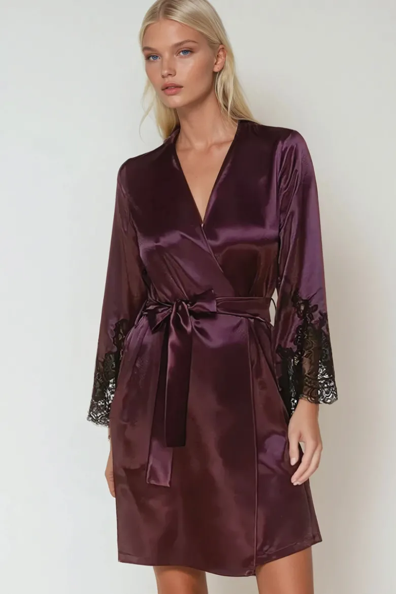 Coemi - Jemma Satin Kimono - Damson/Schwarz