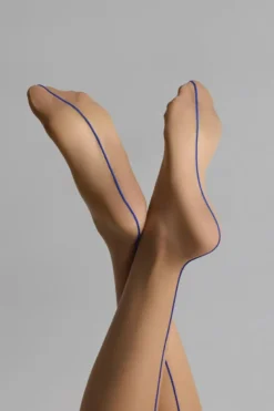 Maison Close - Corps a Corps Neon Strapsstrümpfe mit Rollkante - Haut Neonblau