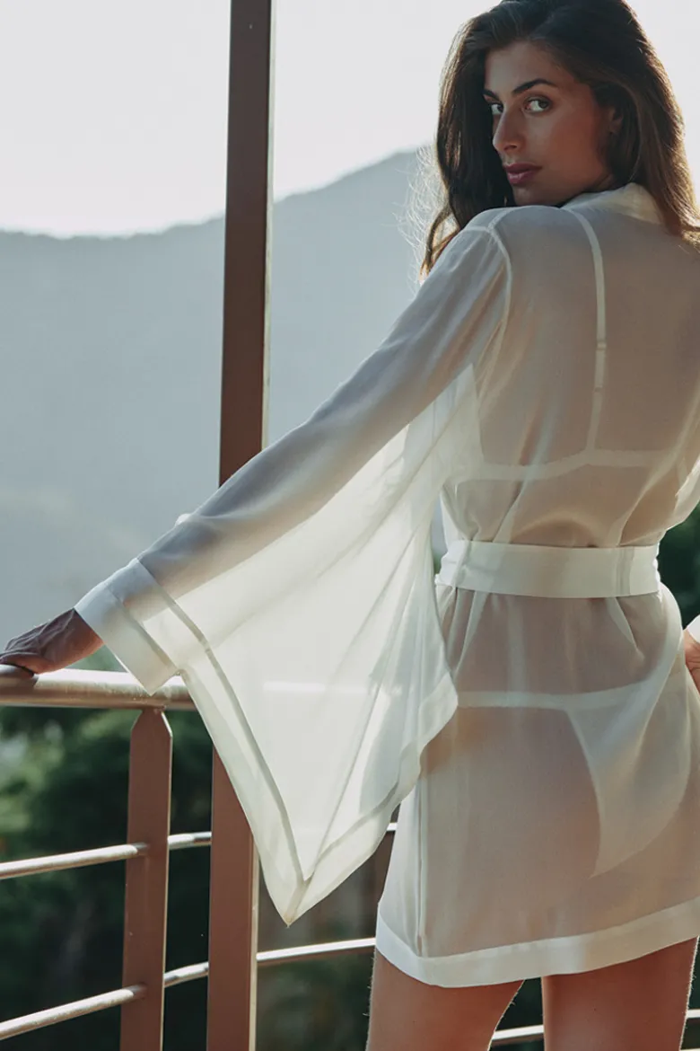 Marjolaine - Camelia Seiden Kimono - Champagner