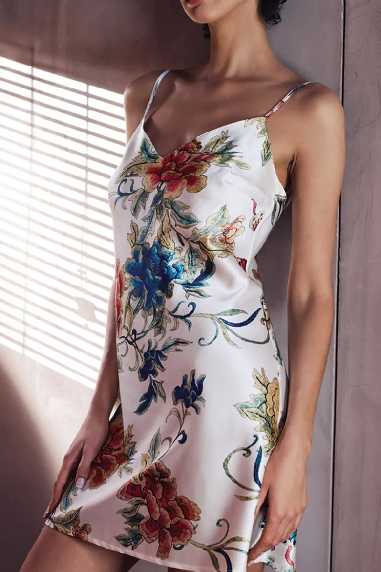 Marjolaine - Flower Seiden Negligee - Mehrfarbig
