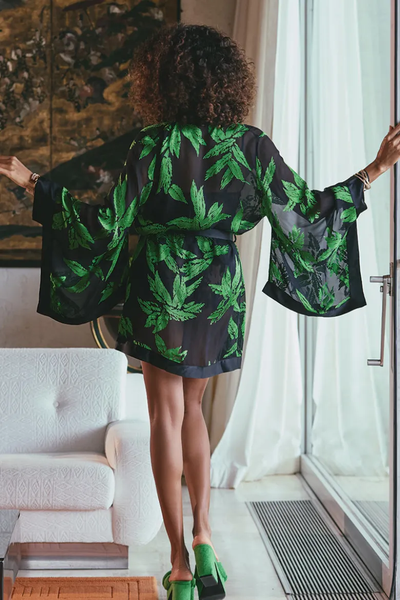 Marjolaine - Jeune Seiden Kimono - Schwarz Grün