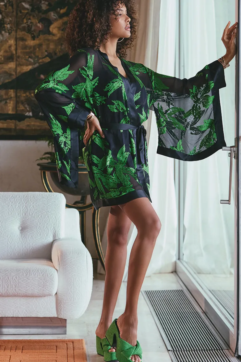 Marjolaine - Jeune Seiden Kimono - Schwarz Grün