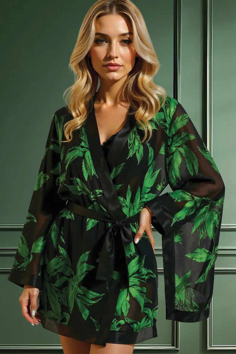 Marjolaine - Jeune Seiden Kimono - Schwarz Grün
