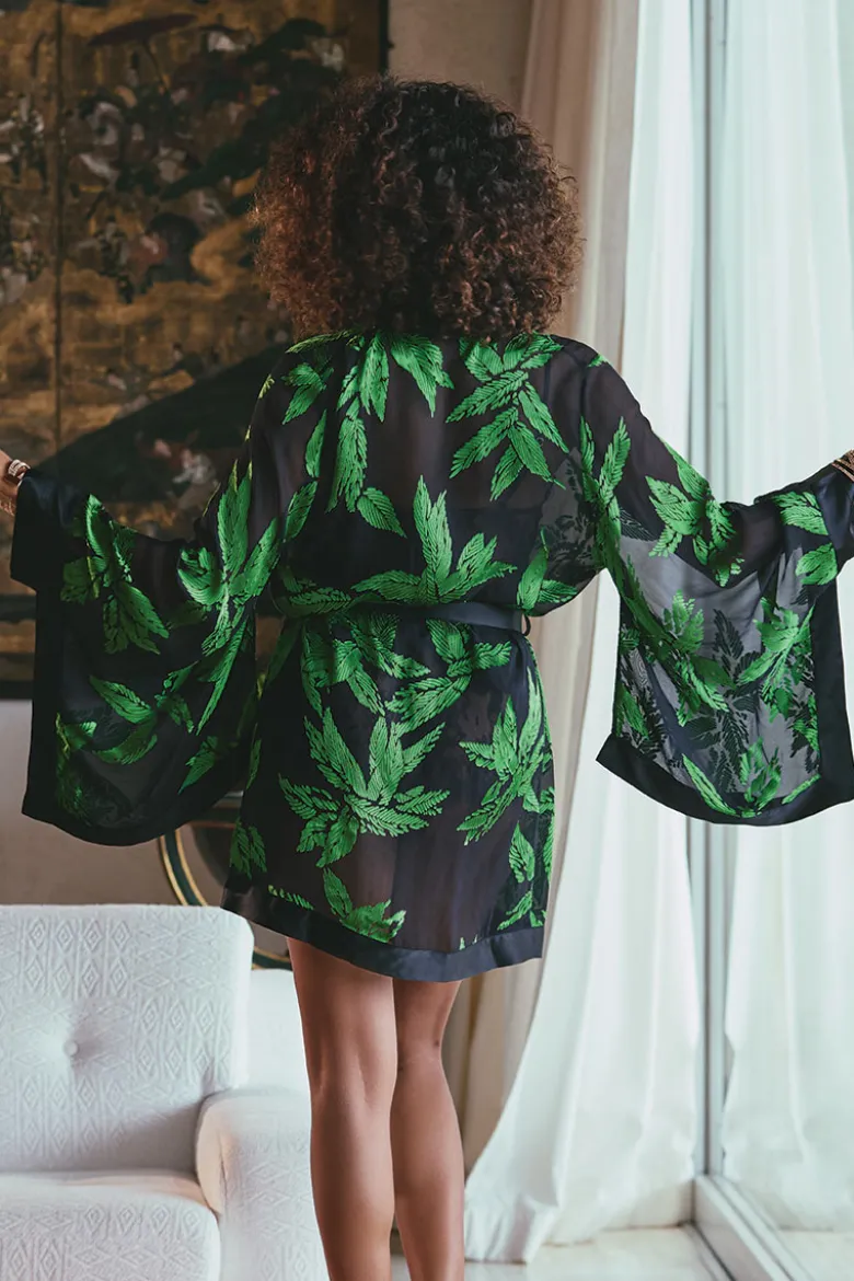 Marjolaine - Jeune Seiden Kimono - Schwarz Grün