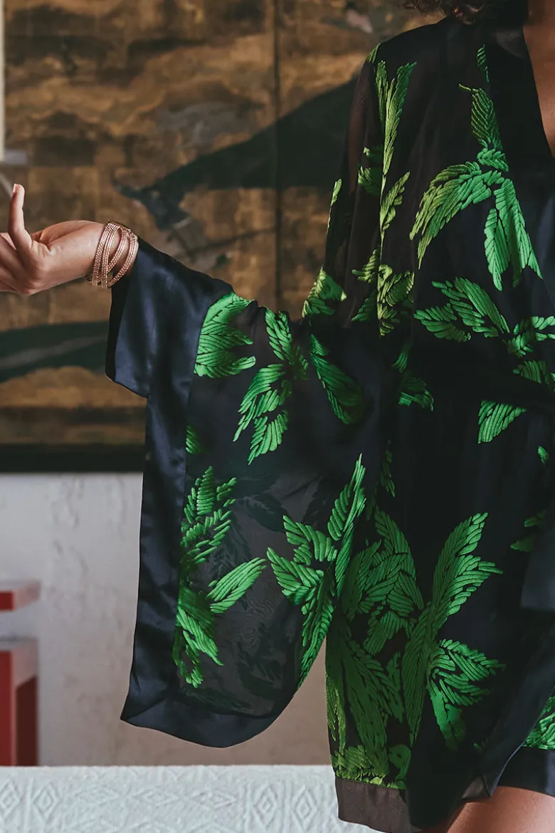 Marjolaine - Jeune Seiden Kimono - Schwarz Grün