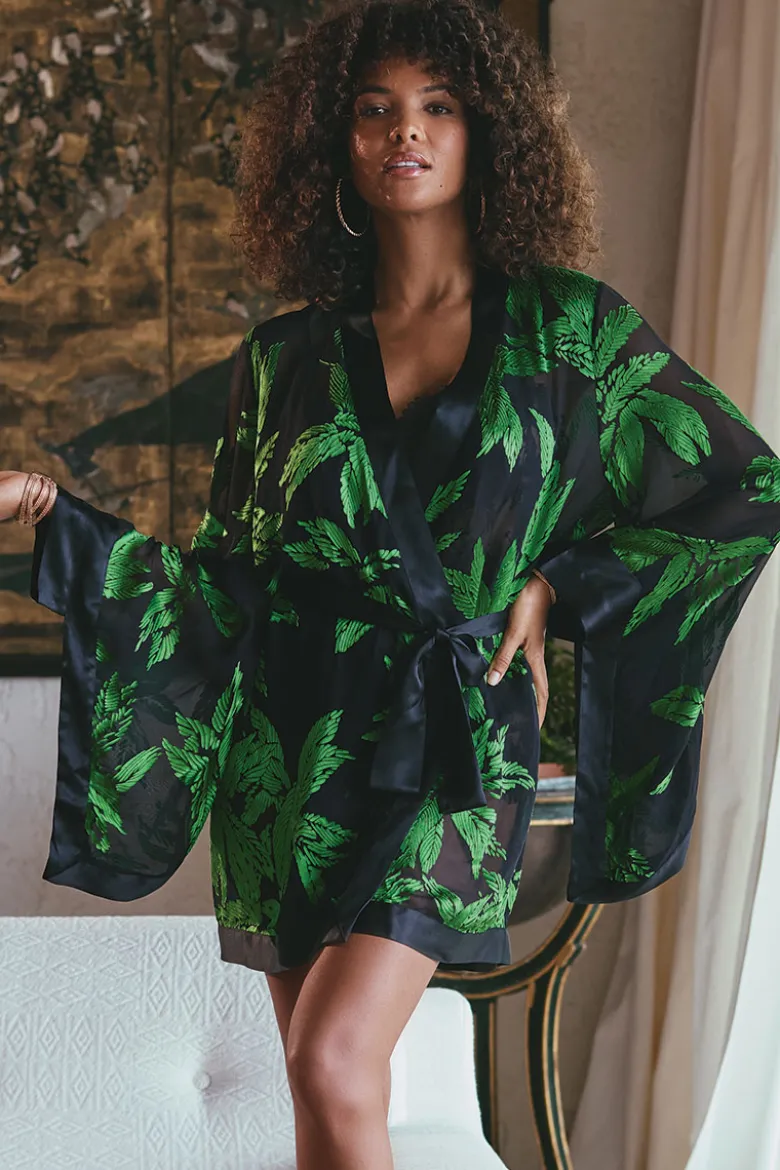 Marjolaine - Jeune Seiden Kimono - Schwarz Grün