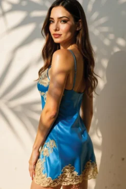 Marjolaine - Seiden Negligee - Hellblau